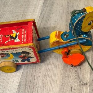 Vintage Fisher Price Goose Cart #784 Wooden Musical Pull Toy 1960’s